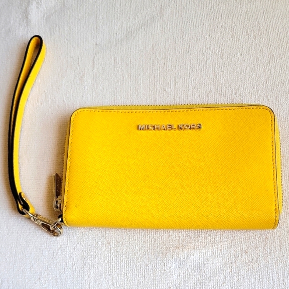 Michael Kors Yellow Wristlet with Zip-Around Design